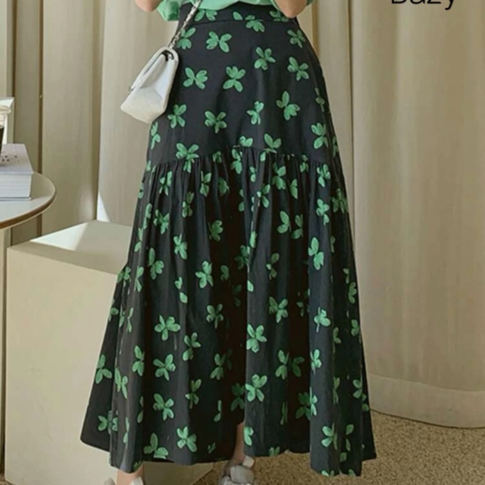 Black skirt with green flowers